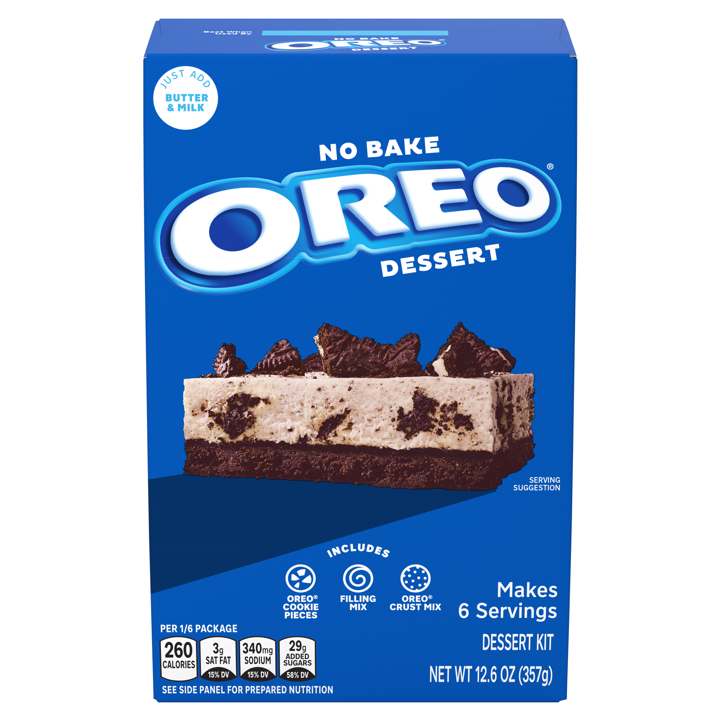 Jell-O No Bake Oreo Dessert Kit with Filling Mix Mix & Cookie Pieces Box